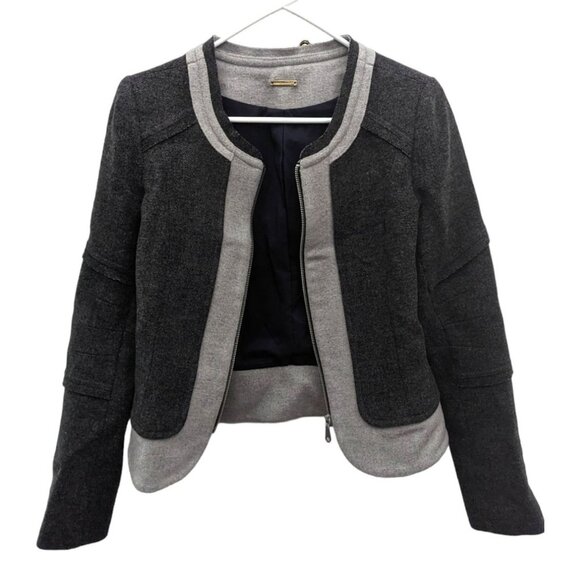 Rebecca Minkoff Two Tone Charcoal Grey Gray Blazer Career Jacket Zip Up Size 4 - Picture 1 of 5
